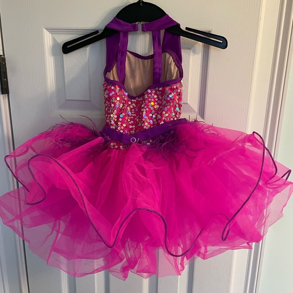Kids Fuchsia and Purple Sequin Dance Costume - Picture 2 of 3
